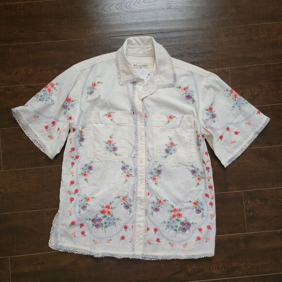 Free People Emma Embroidered Top Womens XS Boho Chic Floral Charming Garden - Picture 2 of 7